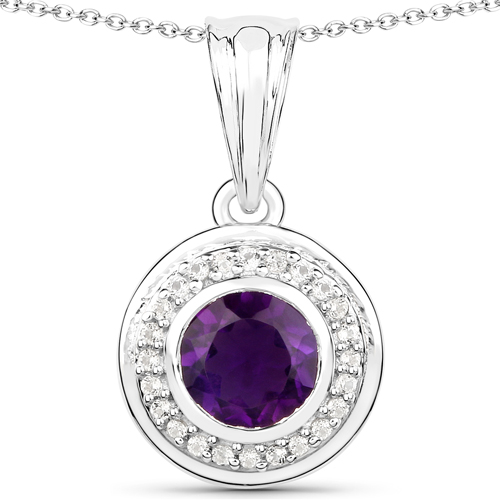 2.78 Carat Genuine Amethyst and White Topaz .925 Sterling Silver 3 Piece Jewelry Set (Ring, Earrings, and Pendant w/ Chain)