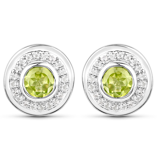 3.08 Carat Genuine Peridot and White Topaz .925 Sterling Silver 3 Piece Jewelry Set (Ring, Earrings, and Pendant w/ Chain)