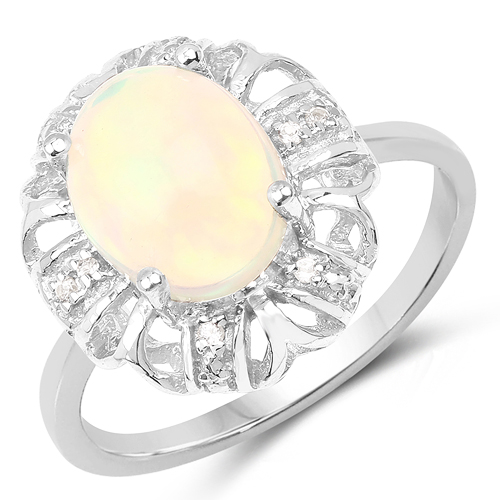 Opal-1.73 Carat Genuine Ethiopian Opal & White Topaz .925 Sterling Silver Ring