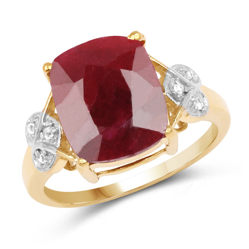 14K Yellow Gold Plated 6.91 Carat Dyed Ruby and White Topaz .925 Sterling Silver Ring