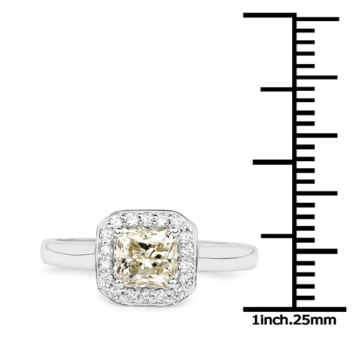 18K White Gold 1.27 Carat Genuine Yellow Diamond and White Diamond Ring