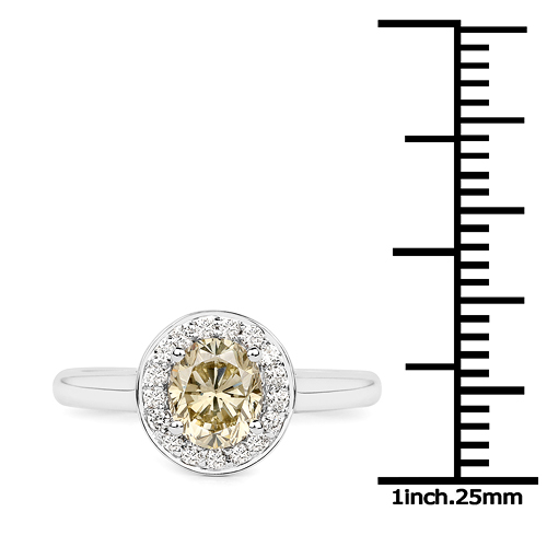 18K White Gold 1.20 Carat Genuine Yellow Diamond and White Diamond Ring
