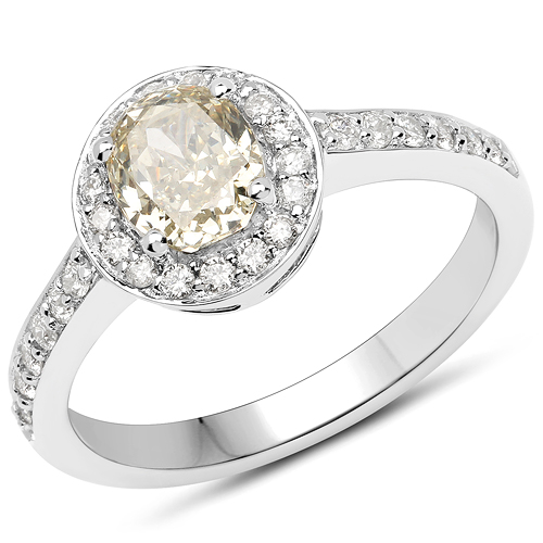 Diamond-18K White Gold 1.38 Carat Genuine Yellow Diamond and White Diamond Ring