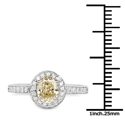 18K White Gold 1.38 Carat Genuine Yellow Diamond and White Diamond Ring