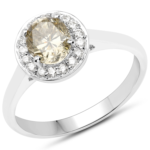 Diamond-18K White Gold 1.19 Carat Genuine Yellow Diamond and White Diamond Ring