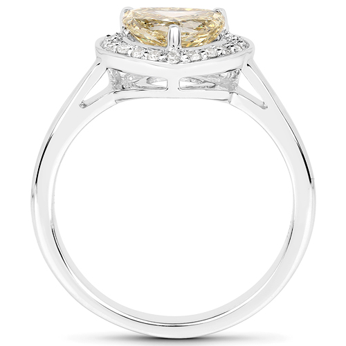 18K White Gold 1.41 Carat Genuine Yellow Diamond and White Diamond Ring