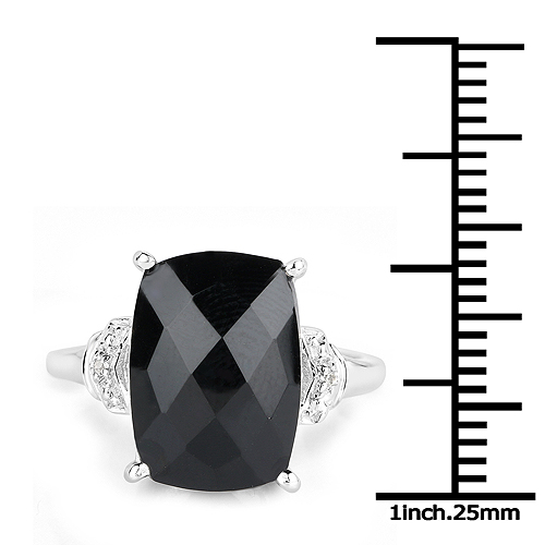 4.82 Carat Genuine Black Onyx and White Topaz .925 Sterling Silver Ring