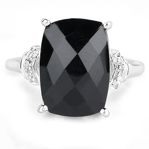 4.82 Carat Genuine Black Onyx and White Topaz .925 Sterling Silver Ring