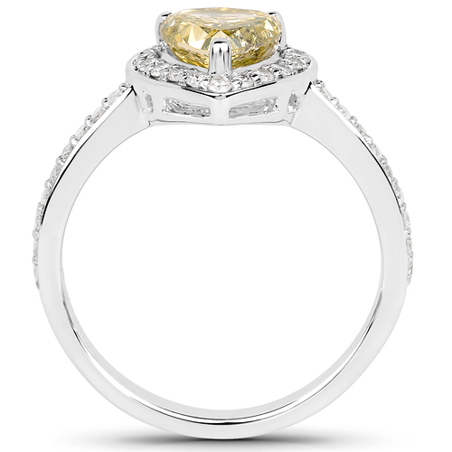 18K White Gold 1.61 Carat Genuine Yellow Diamond and White Diamond Ring