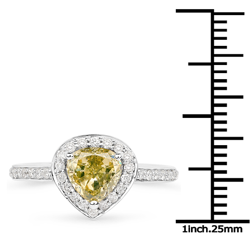 18K White Gold 1.61 Carat Genuine Yellow Diamond and White Diamond Ring