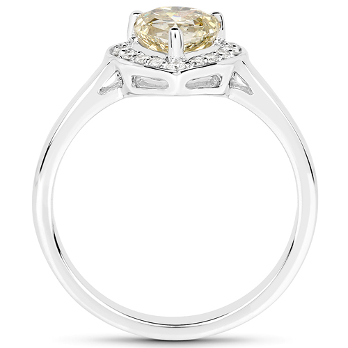 18K White Gold 1.28 Carat Genuine Yellow Diamond and White Diamond Ring