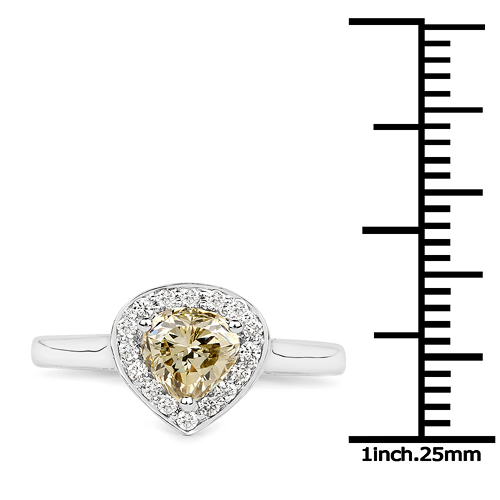 18K White Gold 1.28 Carat Genuine Yellow Diamond and White Diamond Ring