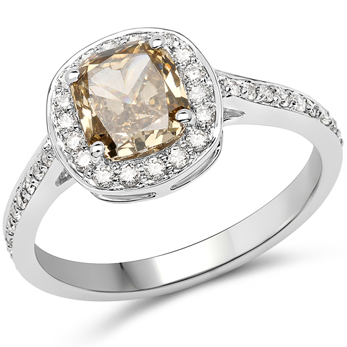 18K White Gold 1.50 Carat Genuine Brown Diamond and White Diamond Ring