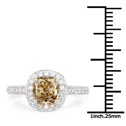 18K White Gold 1.50 Carat Genuine Brown Diamond and White Diamond Ring