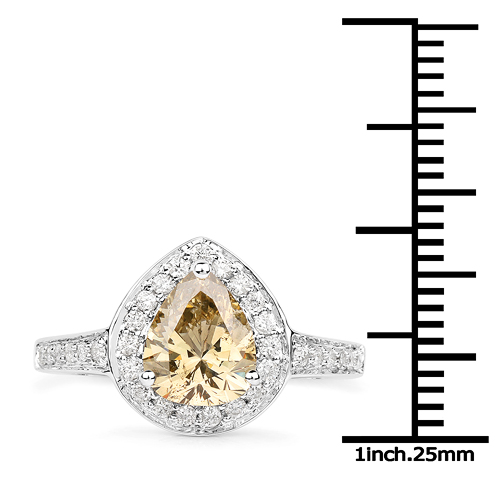 18K White Gold 1.82 Carat Genuine Yellow Diamond and White Diamond Ring