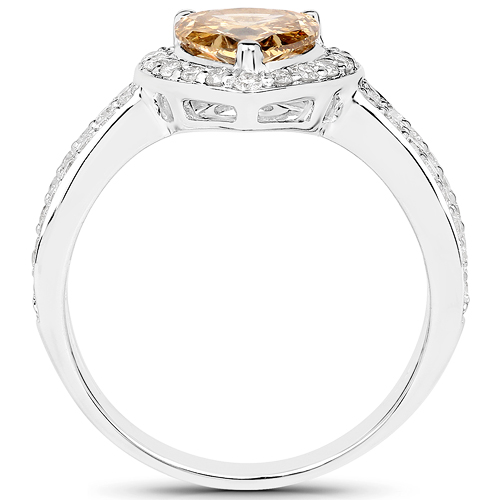18K White Gold 1.68 Carat Genuine Brown Diamond and White Diamond Ring