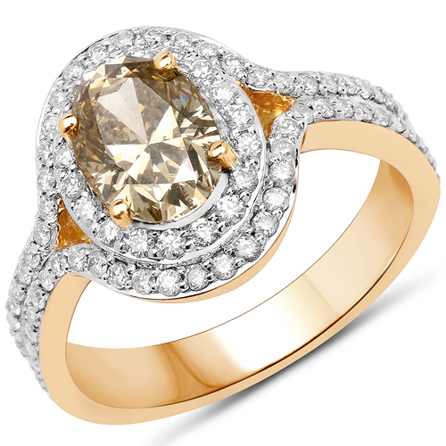 Diamond-18K Yellow Gold 2.18 Carat Genuine Brown Diamond and White Diamond Ring