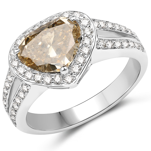 Diamond-18K White Gold 2.11 Carat Genuine Brown Diamond and White Diamond Ring