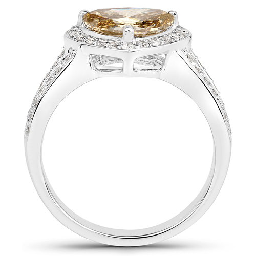 18K White Gold 2.11 Carat Genuine Brown Diamond and White Diamond Ring