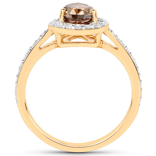 18K Yellow Gold 1.52 Carat Genuine Chocolate Brown Diamond and White Diamond Ring