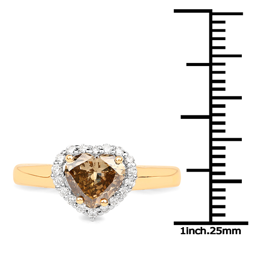 18K Yellow Gold 1.33 Carat Genuine Chocolate Brown Diamond and White Diamond Ring