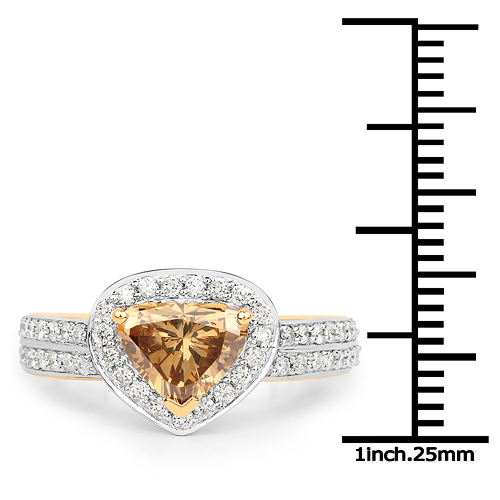 18K Yellow Gold 1.62 Carat Genuine Choclate BrownDiamond and White Diamond Ring