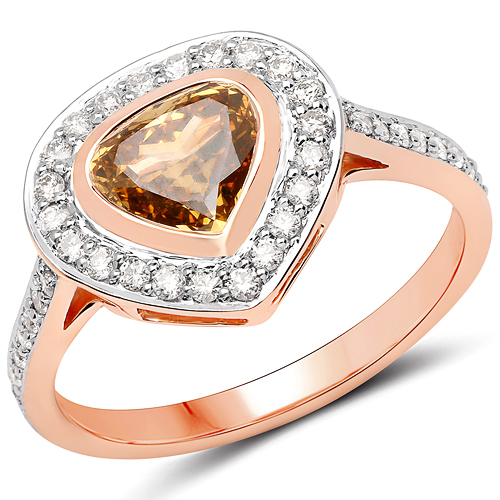 Diamond-18K Rose Gold 1.39 Carat Genuine Chocolate Brown Diamond and White Diamond Ring