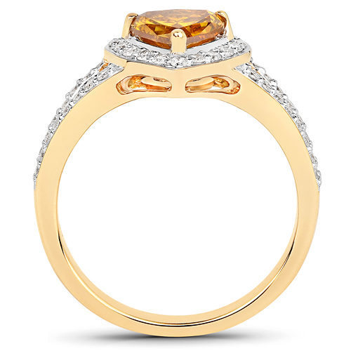 18K Yellow Gold 1.41 Carat Genuine Yellow Diamond and White Diamond Ring