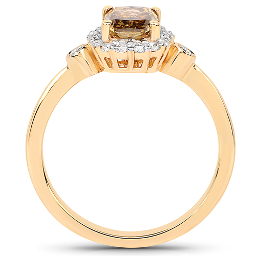 18K Yellow Gold 1.23 Carat Genuine Chocolate Brown Diamond and White Diamond Ring