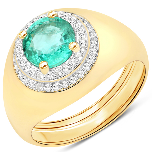 Emerald-1.46 Carat Genuine Zambian Emerald and White Topaz .925 Sterling Silver Ring