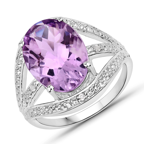 Amethyst-4.79 Carat Genuine Amethyst and White Topaz .925 Sterling Silver Ring