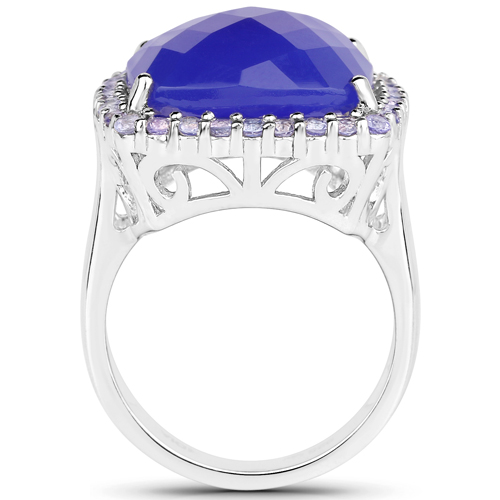 11.56 Carat Genuine Blue Chelcedonia and Tanzanite .925 Sterling Silver Ring