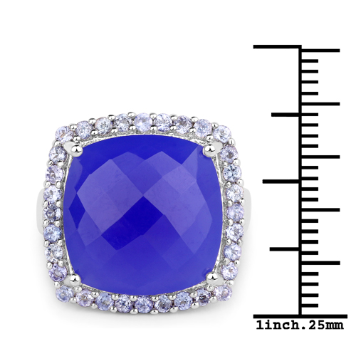 11.56 Carat Genuine Blue Chelcedonia and Tanzanite .925 Sterling Silver Ring