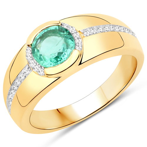 Emerald-0.84 Carat Genuine Zambian Emerald and White Topaz .925 Sterling Silver Ring