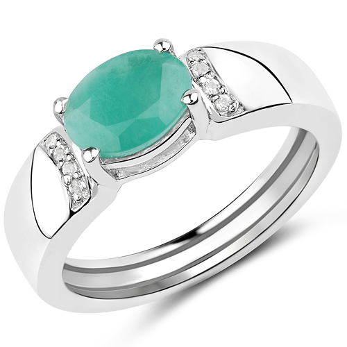 Emerald-1.09 Carat Genuine Emerald and White Topaz .925 Sterling Silver Ring