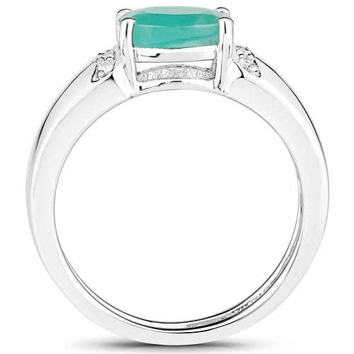 1.09 Carat Genuine Emerald and White Topaz .925 Sterling Silver Ring