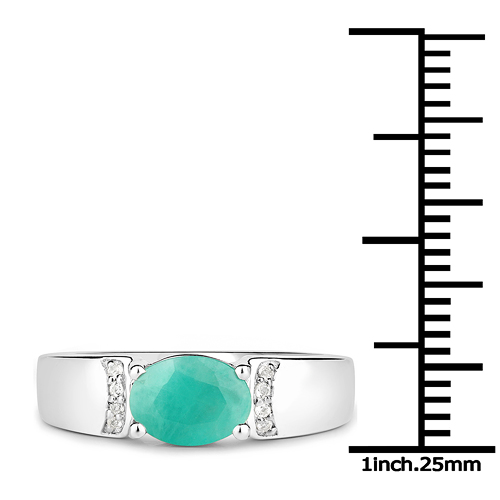 1.09 Carat Genuine Emerald and White Topaz .925 Sterling Silver Ring