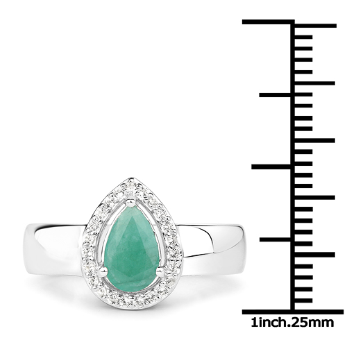 1.12 Carat Genuine Emerald and White Topaz .925 Sterling Silver Ring