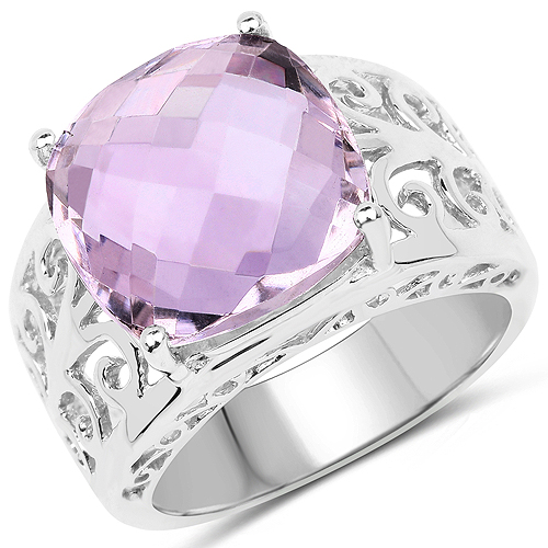 Rings-6.28 Carat Genuine Pink Amethyst .925 Sterling Silver Ring