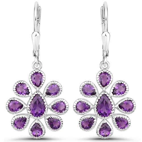 8.14 Carat Genuine Amethyst .925 Sterling Silver 3 Piece Jewelry Set (Ring, Earrings, and Pendant w/ Chain)