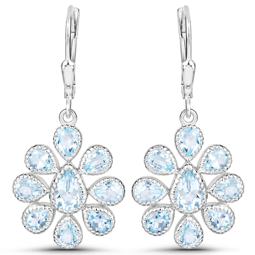 9.74 Carat Genuine Blue Topaz .925 Sterling Silver 3 Piece Jewelry Set (Ring, Earrings, and Pendant w/ Chain)