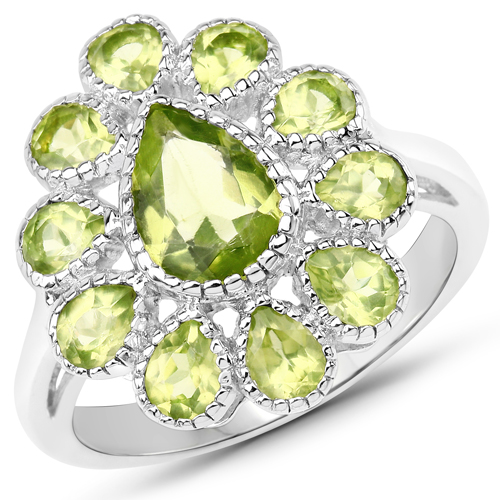 8.36 Carat Genuine Peridot .925 Sterling Silver 3 Piece Jewelry Set (Ring, Earrings, and Pendant w/ Chain)
