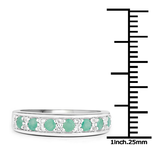 0.55 Carat Genuine Emerald and White Topaz .925 Sterling Silver Ring