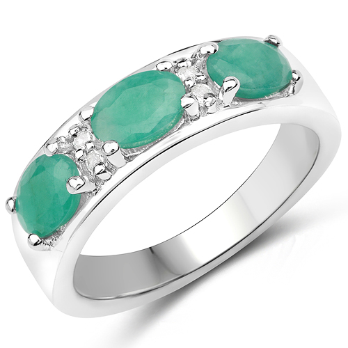 Emerald-1.38 Carat Genuine Emerald and White Topaz .925 Sterling Silver Ring