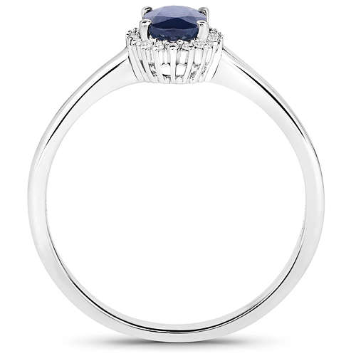 18K White Gold 0.61 Carat Genuine Blue Sapphire and White Diamond Ring