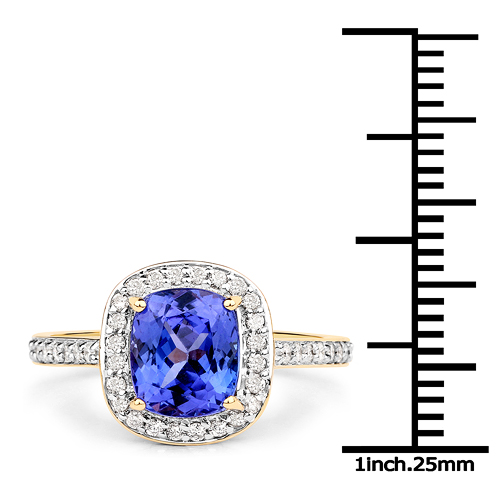 14K Yellow Gold 2.86 Carat Genuine Tanzanite and White Diamond Ring