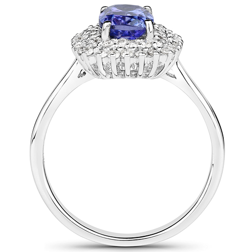 14K White Gold 2.35 Carat Genuine Tanzanite and White Diamond Ring