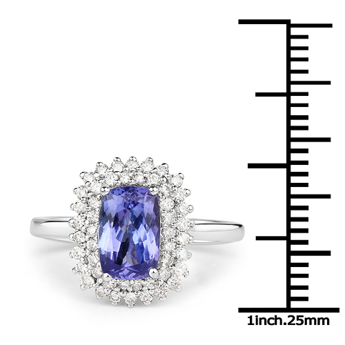 14K White Gold 2.35 Carat Genuine Tanzanite and White Diamond Ring
