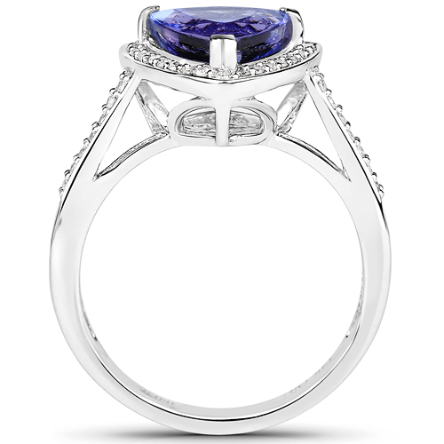 14K White Gold 2.89 Carat Genuine Tanzanite and White Diamond Ring