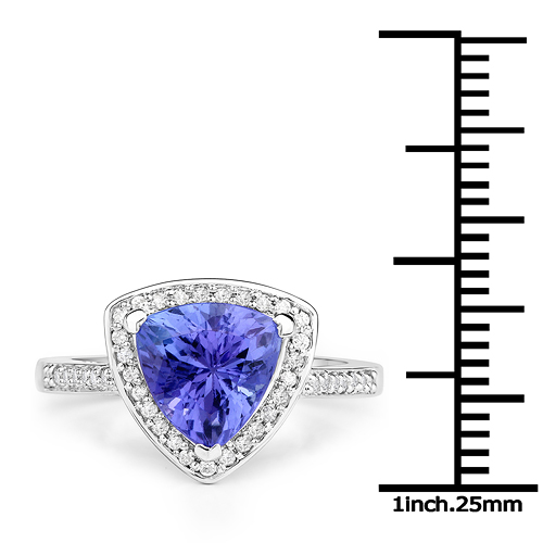 14K White Gold 2.89 Carat Genuine Tanzanite and White Diamond Ring